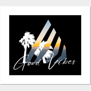 Good Vibes Palm Trees Sunset Retro Posters and Art